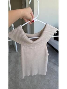 Elegant Tan Off-Shoulder Sweater